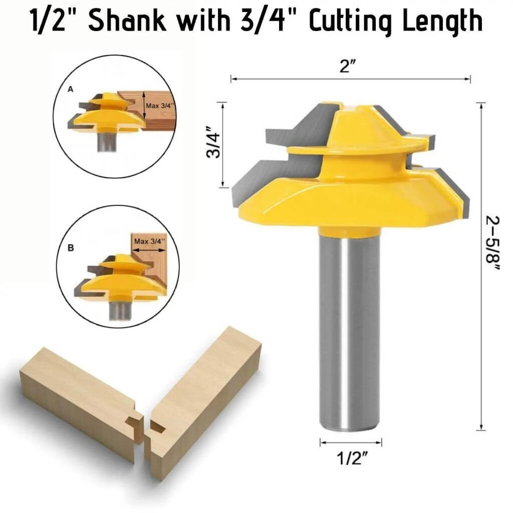 45 Degree Lock Router Bit - 12mm Shank 