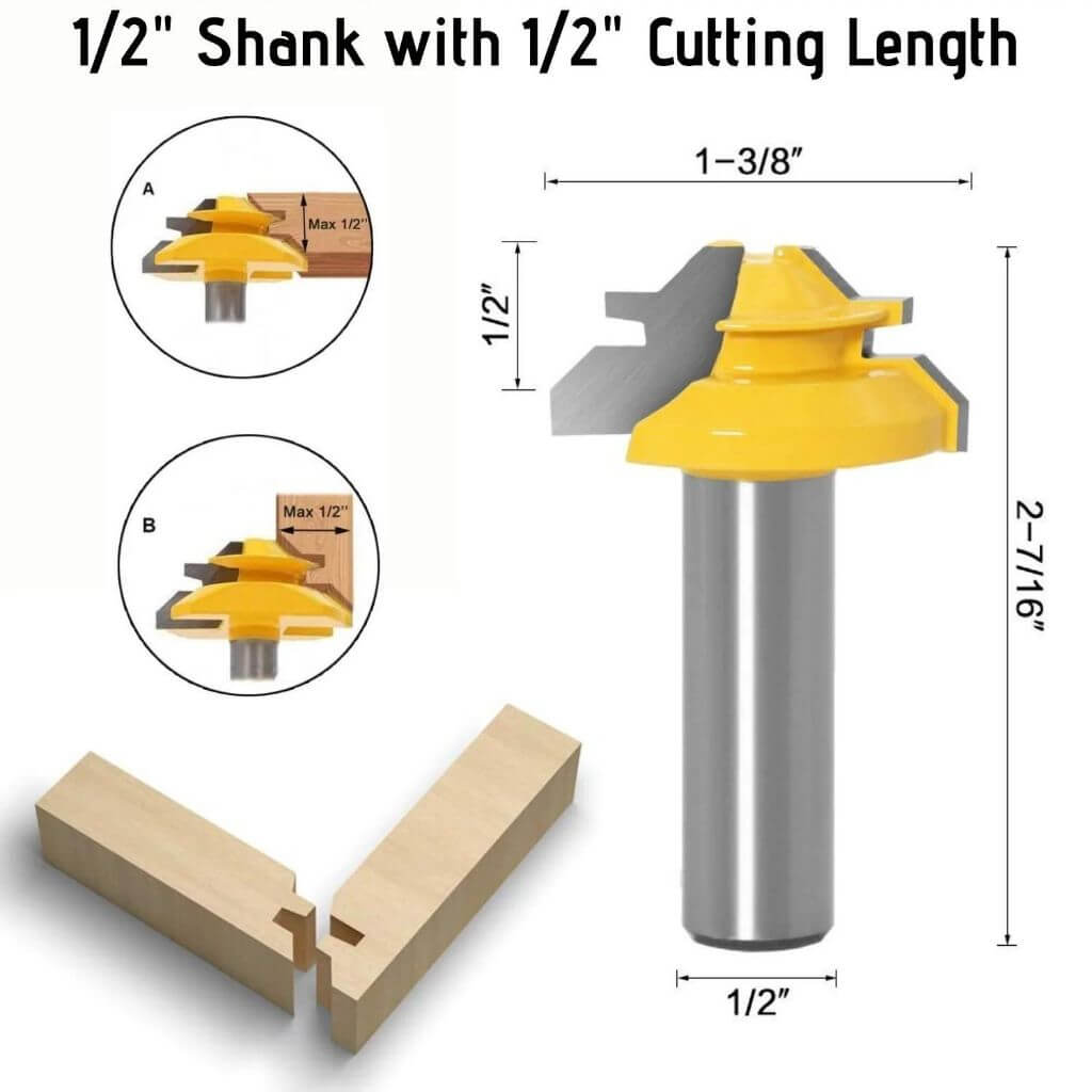 45-degree Lock Miter Router Bit - 1/2" Shank