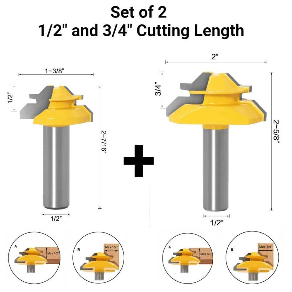 45 Degree Lock Router Bit - 12mm Shank 